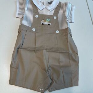 Easter Embroidered truck and egg Romper striped